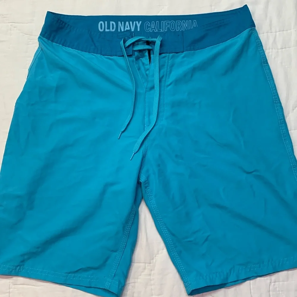 Old Navy‎ California Men's 33 Aqua Blue Swim Trunks Board Shorts Tie Waist